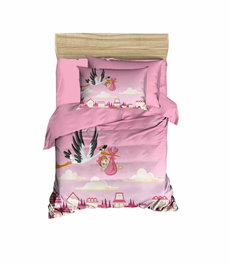 L'essentiel linge de maison Juego Funda Nórdica Bebé PH120, Microsatén 100% Poliéster y Algodón 100%, Impresión 3D, 100x150 cm, Blanco y Rosa